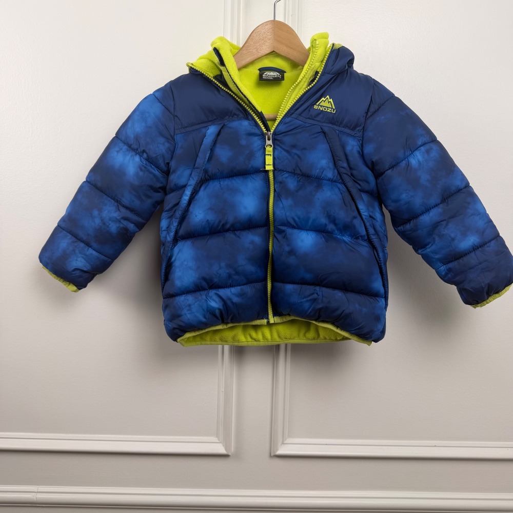 Snozu Boys Blue Tie Dye Puffer Jacket Hooded‎ Fleece Lined Winter Coat Size 5